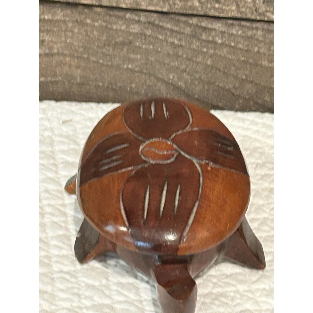 Vintage Carved‎ Wood Turtle Trinket Box Wood Turtle Holder with Removable Lid